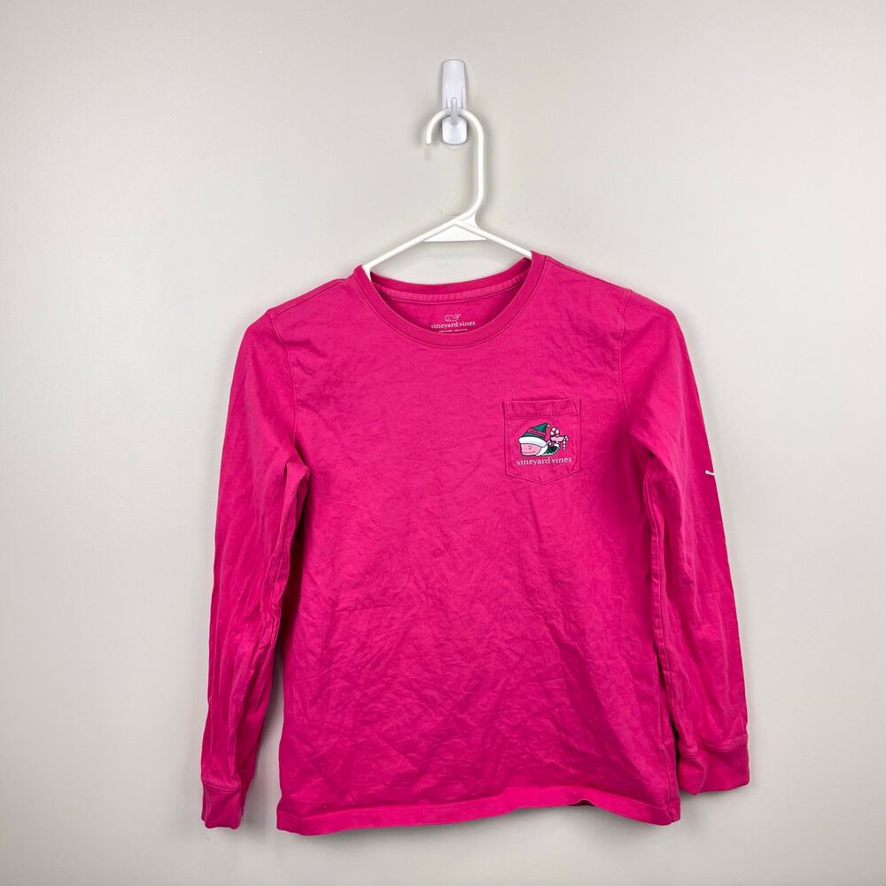 Vineyard Vines Girls North Pole Elf Whale Long Sleeve Pocket Tee Shirt L 14